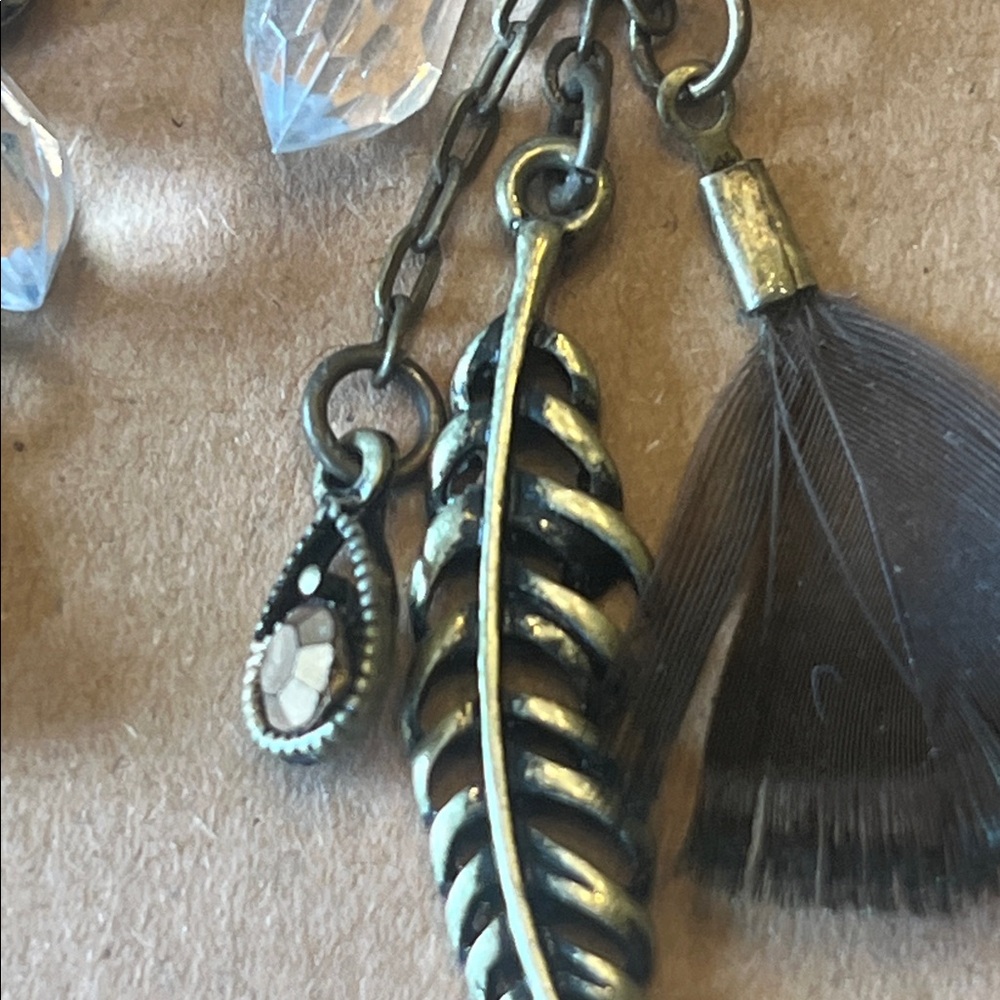 Bohemian Feather Drop Earrings with Crystal Accents - Picture 4 of 5